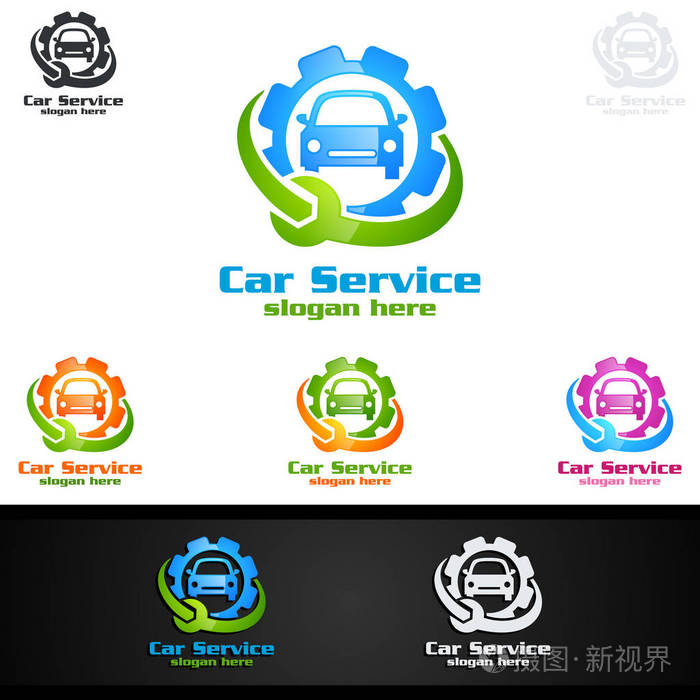 汽車(chē)服務(wù)矢量標(biāo)志與汽車(chē)修理概念插畫(huà)的設(shè)計(jì)之道